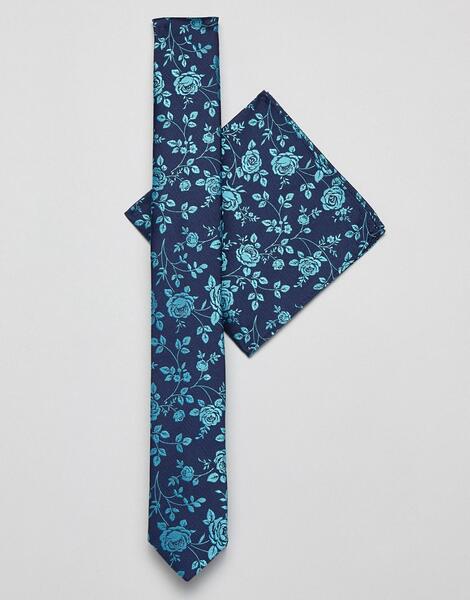 Темно-синие галстук узкого кроя и платок для нагрудного кармана ASOS D ASOS DESIGN 1317990