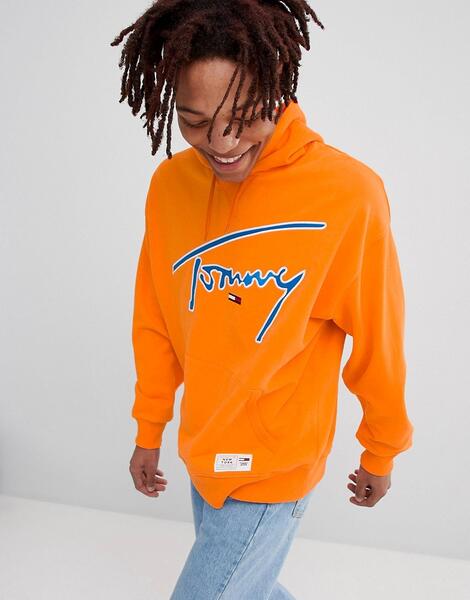 Свободный худи оранжевого цвета с логотипом Tommy Jeans Signature Caps 1303836