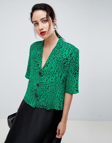 Рубашка с леопардовым принтом и подплечниками Gestuz - Зеленый 1323335