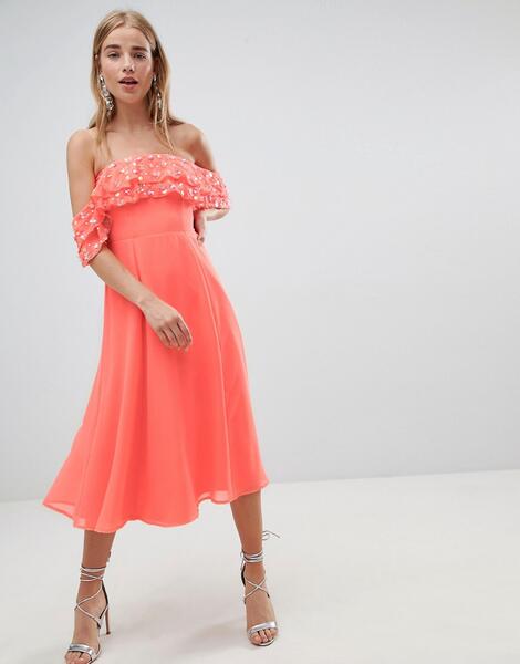 Платье мини с оборками и отделкой на лифе ASOS DESIGN - Розовый 1271432