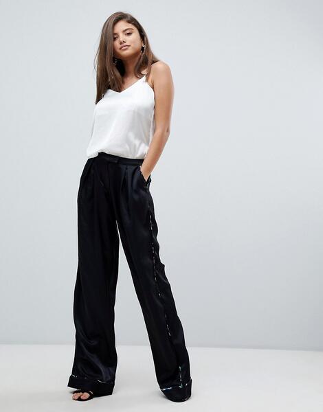 Широкие брюки с цветочным принтом Stylestalker - Черный 1221624