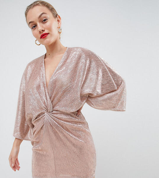 Платье мини с запахом цвета розового золота Flounce London Petite 1312684