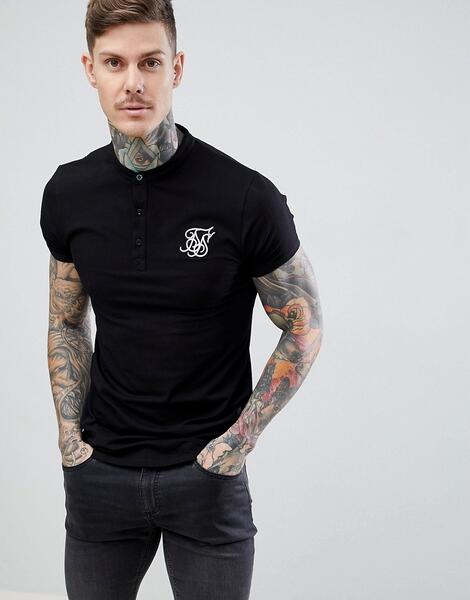 Черная обтягивающая футболка с воротником-стойкой SikSilk - Черный 1302100
