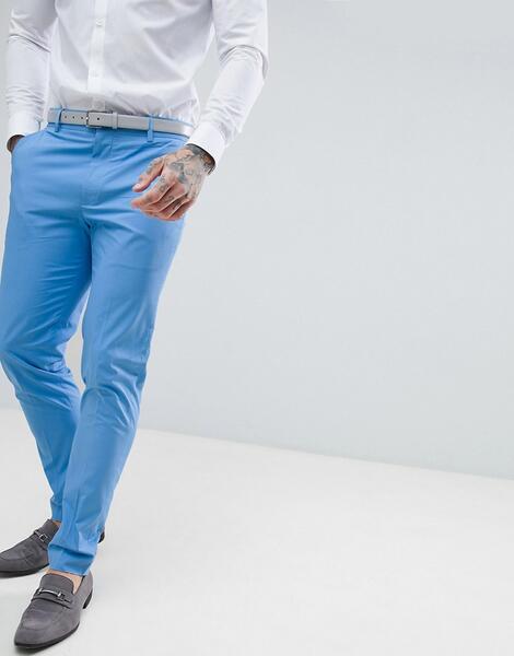 Голубые брюки скинни из эластичного хлопка ASOS DESIGN Wedding - Синий 1179453