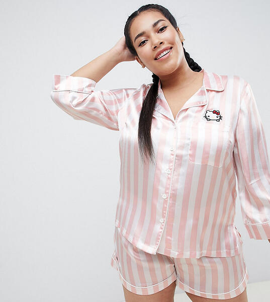 Пижама в полоску Hello Kitty x ASOS DESIGN Curve - Розовый 1271905
