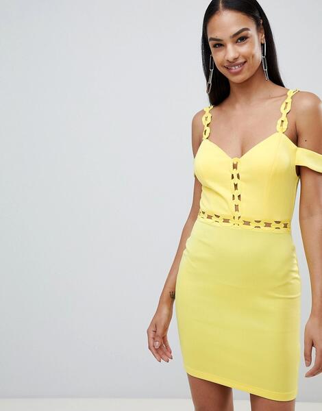 Облегающее платье с открытыми плечами Rare London - Желтый 1292356