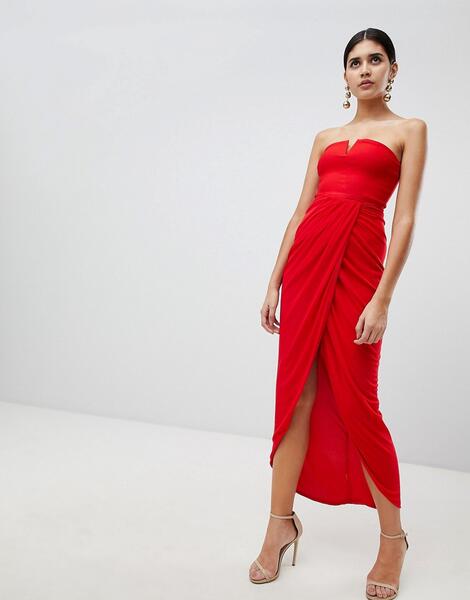 Платье миди с запахом Rare London - Красный 1292398