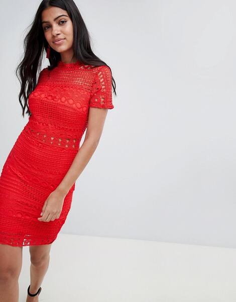 Кружевное платье-футляр с короткими рукавами Parisian - Красный 1291104