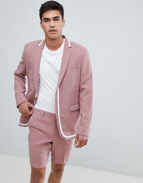 Розовый приталенный пиджак с белой отделкой ASOS DESIGN - Розовый 1278342