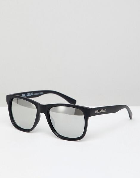 Квадратные солнцезащитные очки в черной оправе с зеркальными стеклами Pull&bear 1327976