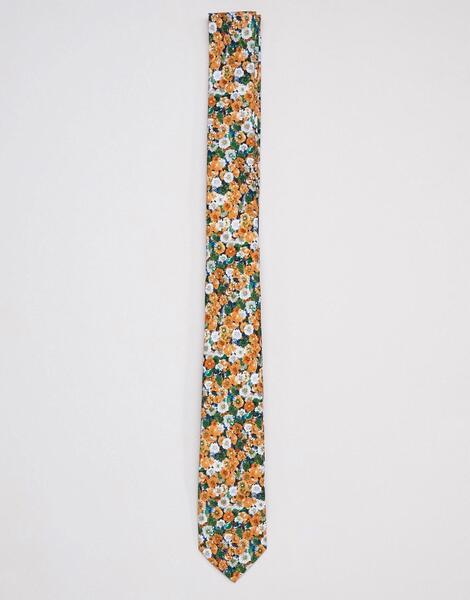 Узкий галстук с цветочным принтом ASOS DESIGN wedding - Желтый 1305480