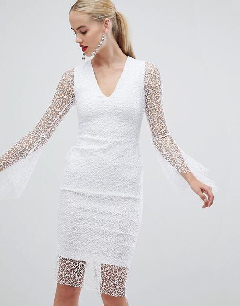 Белое кружевное платье-футляр с рукавами клеш Vesper - Белый 1295400