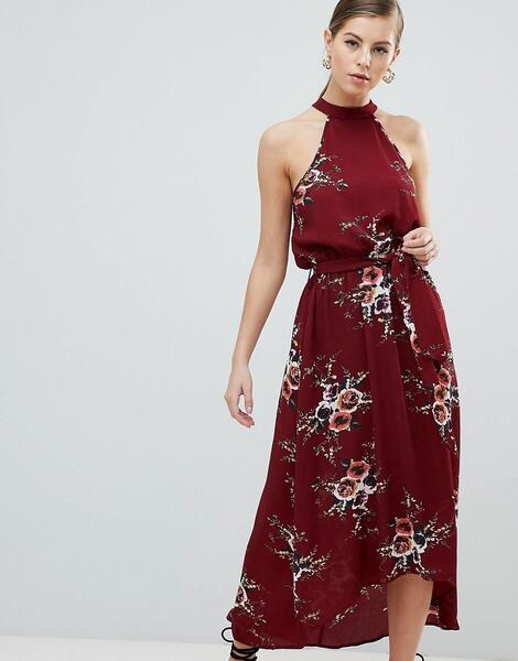 Платье макси с поясом и цветочным принтом AX Paris - Красный 1295992