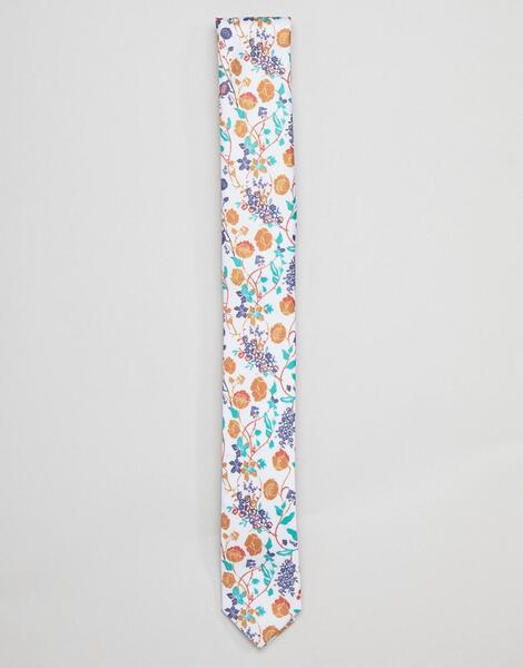 Белый узкий галстук с цветочным принтом ASOS DESIGN - Белый 1318232