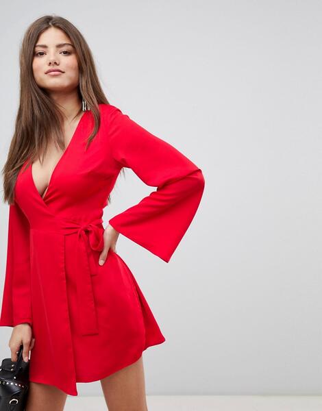 Платье мини с запахом и широкими рукавами Fashion Union - Красный 1252199