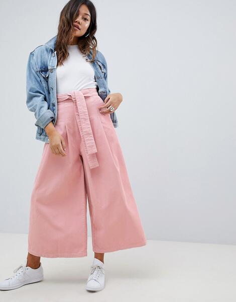 Розовые вельветовые брюки с широкими штанинами ASOS DESIGN - Розовый 1296385