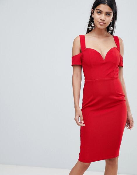 Платье с вырезами на плечах Rare London - Красный 1292030