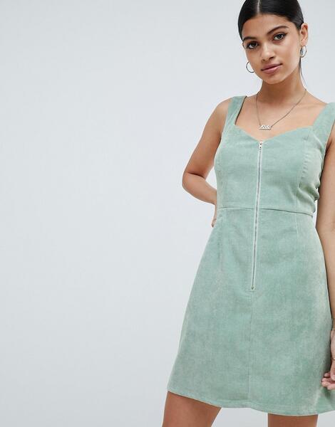 Вельветовое платье мини с молнией Missguided - Зеленый 1300964