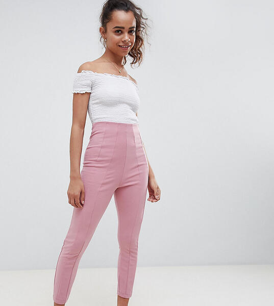 Облегающие брюки с завышенной талией ASOS DESIGN Petite - Розовый Asos Petite 1272709