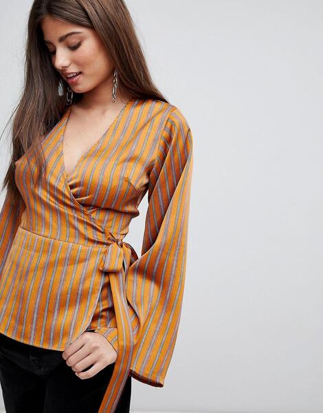 Атласная блузка с запахом Fashion Union - Оранжевый 1252188