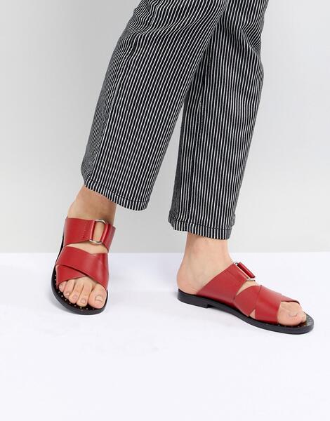 Красные кожаные сандалии с перекрестными ремешками Pull&Bear - Красный 1286417