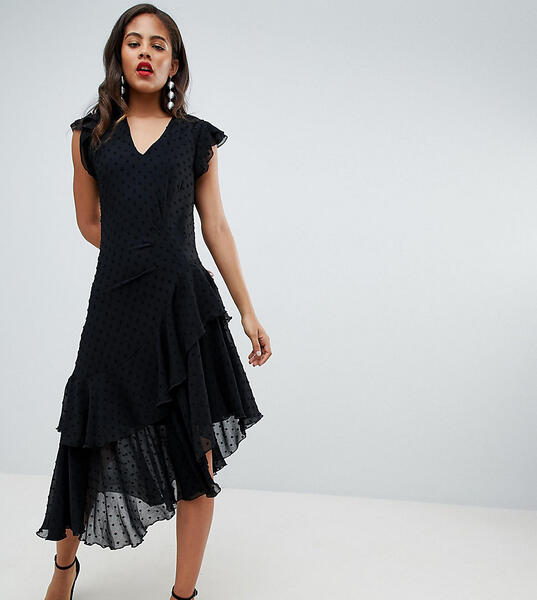 Асимметричное платье в горошек с оборками Y.A.S Tall - Черный 1273547
