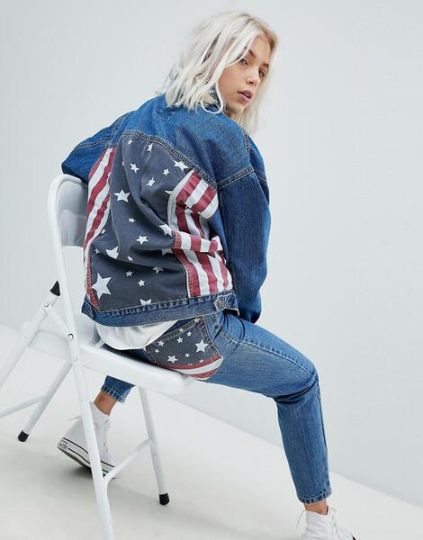 Джинсовая oversize-куртка с американским флагом Pull&Bear - Синий 1251250