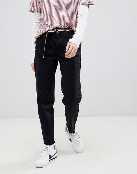 Черные джинсы в винтажном стиле 2 оттенков с необработанными краями Pu Pull&bear 1223285