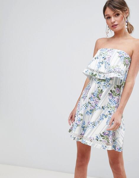 Платье-бандо мини в полоску с цветочным принтом и отделкой кроше ASOS ASOS DESIGN 1298446