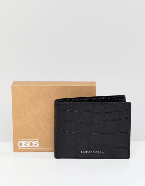 Черный кожаный бумажник с тисненым крокодиловым рисунком и логотипом A ASOS DESIGN 1240336
