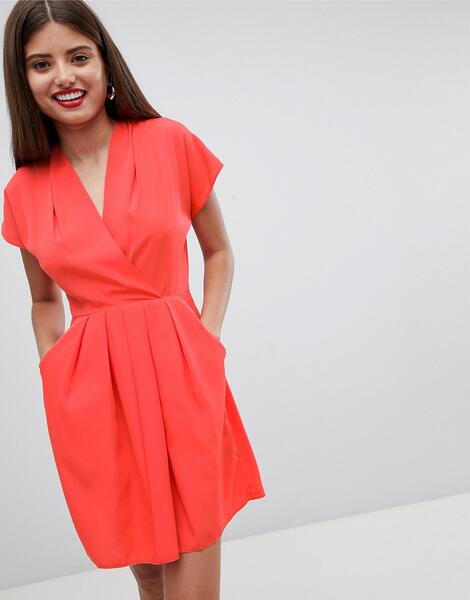 Короткое приталенное платье с плиссировкой Closet London - Оранжевый 1293175