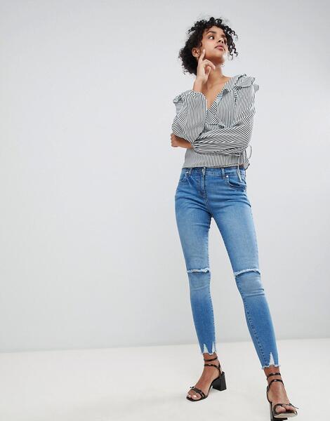 Зауженные джинсы с рваными коленями Parisian - Синий 1290023