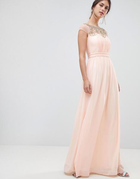 Плиссированное платье макси с отделкой Minuet - Розовый 1261101