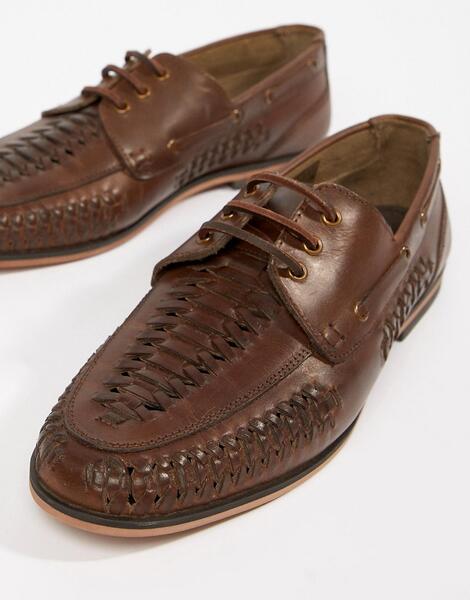 Коричневые туфли из плетеной кожи на шнуровке ASOS DESIGN - Рыжий 1241694