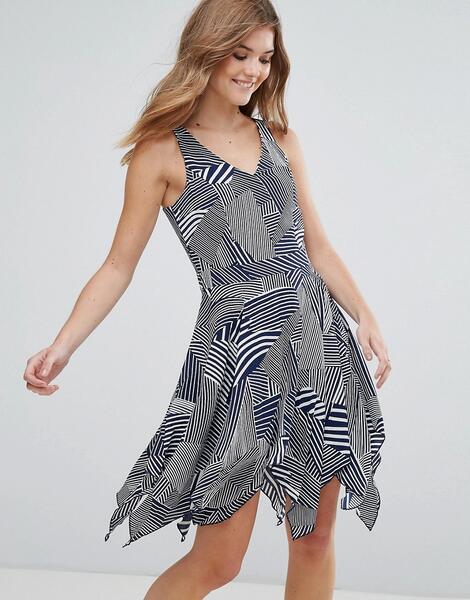 Короткое приталенное платье с принтом Lavand - Темно-синий 1120307
