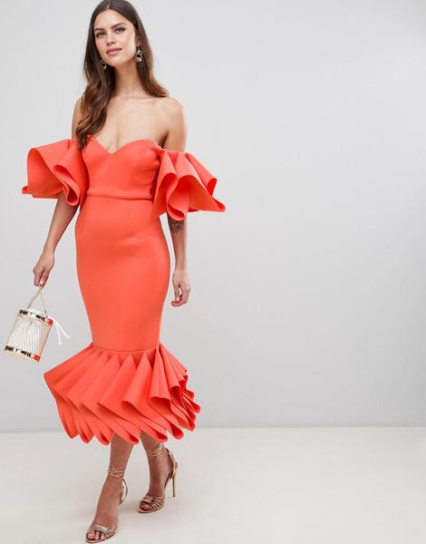Облегающее платье с плиссировкой ASOS PREMIUM - Оранжевый ASOS DESIGN 1299661