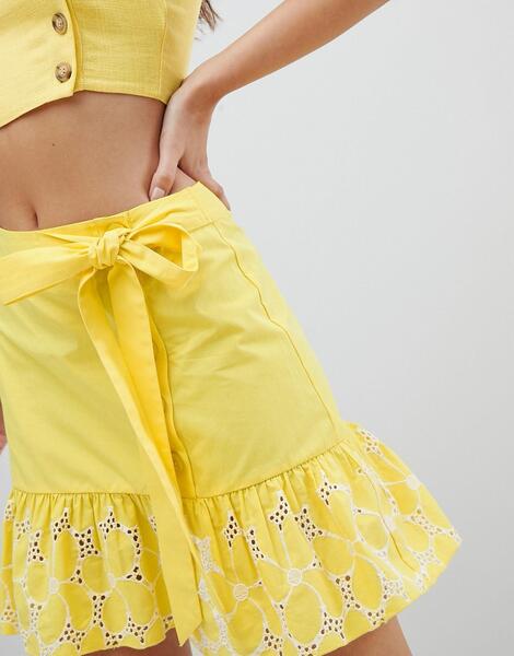 Мини-юбка с пуговицами и поясом ASOS DESIGN - Желтый 1266999