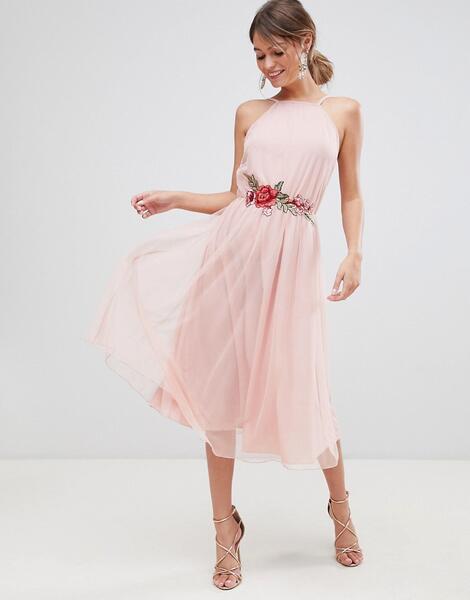 Платье миди из тюля с аппликацией ASOS DESIGN - Розовый 1285491
