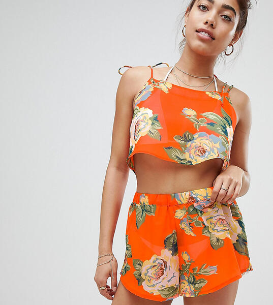 Пляжные шорты с цветочным принтом Boohoo - Оранжевый 1276283
