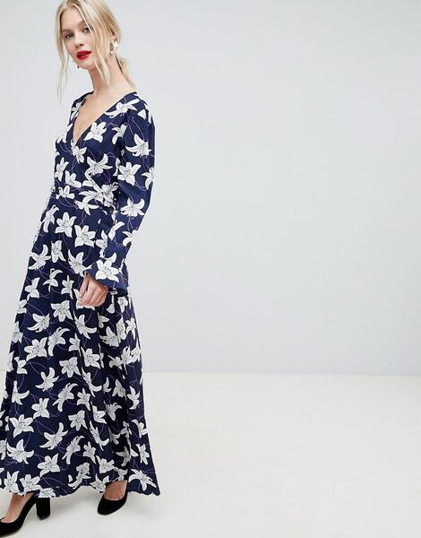 Платье макси с запахом и цветочным принтом Liquorish - Темно-синий 1249573