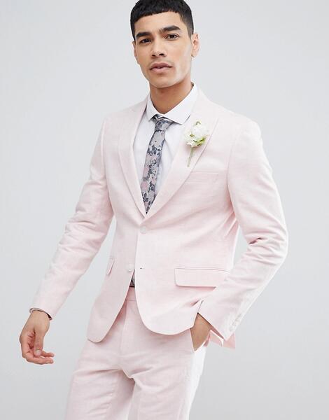 Светло-розовый пиджак скинни из ткани с добавлением льна Moss London W MOSS BROS 1226661