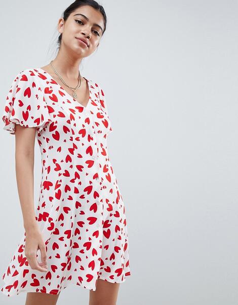 Чайное платье мини на пуговицах с принтом сердечек ASOS DESIGN 1287902