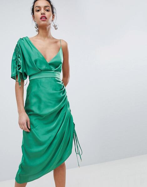 Платье миди с асимметричными плечами Keepsake - Зеленый 1279896