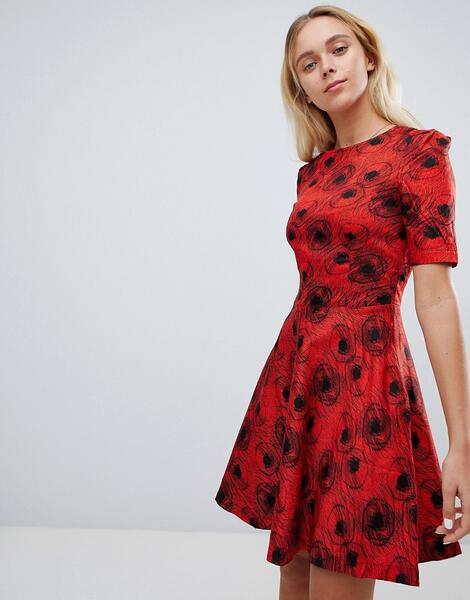Короткое приталенное платье с абстрактным принтом Louche - Красный 1188884