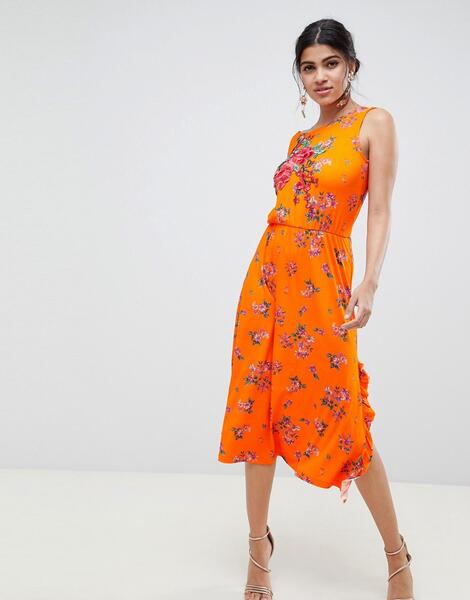 Чайное платье миди с цветочным принтом ASOS DESIGN - Мульти 1272807