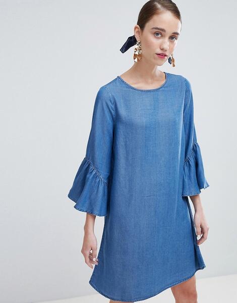 Свободное платье с оборками на рукавах New Look - Синий 1305311