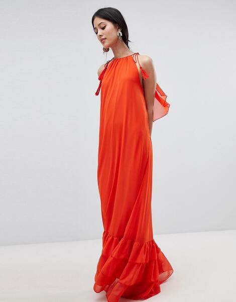 Платье макси с халтером и ярусной отделкой Y.A.S - Оранжевый 1237705