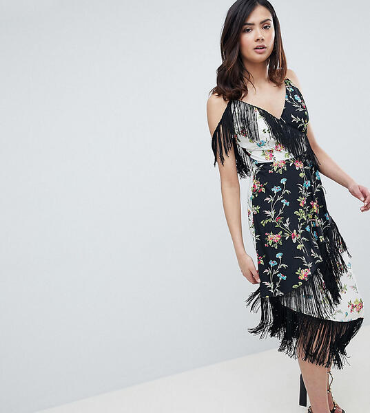 Платье миди с бахромой и комбинированным цветочным принтом ASOS DESIGN Asos Tall 1231019