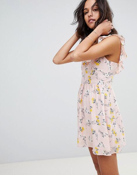 Платье мини с мелким цветочным принтом и оборками Moon River - Розовый 1267933