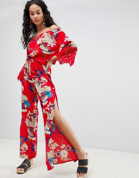 Широкие брюки с цветочным принтом Parisian - Красный 1257245